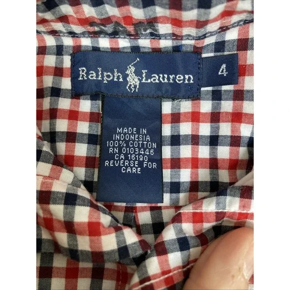 Polo Ralph Lauren Boys Short Sleeve Button Down Shirt Size 4 Red Blue Check Pony - Picture 4 of 6